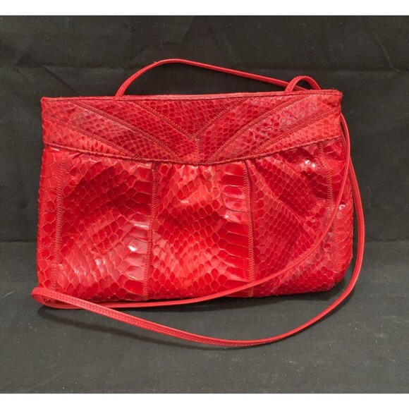 Vintage Palizzio Reptile Snake Skin Evening Clutch Bag Purse Bright Orange-Red - Picture 1 of 5